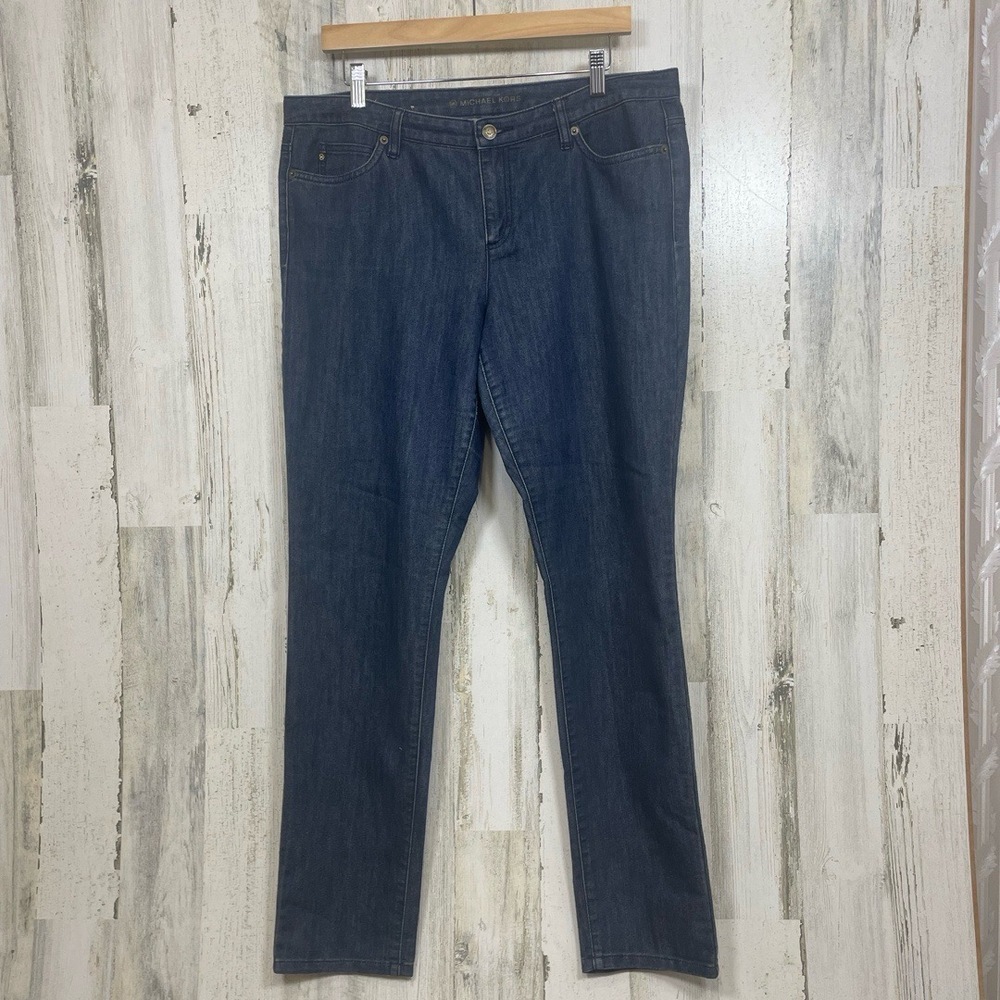 MICHAEL KORS Jeans Womens 12 Dark Blue Slim Fit Mid Rise Denim MK Logo